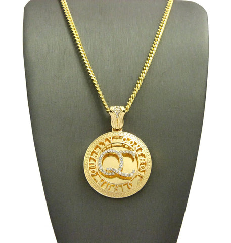 Nyfashion101 Stone Stud QC Initials Round Pendant W/ 24" Necklace In Gold-Tone