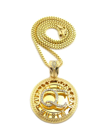 nyfashion101 Stone Stud QC Initials Round Pendant w/ 24" Necklace in Gold-Tone