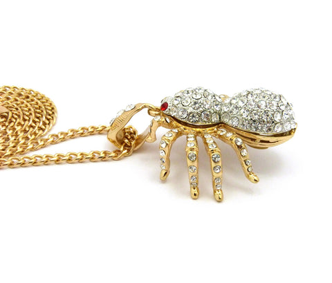 Nyfashion101 Stone Stud Red Eyed Spider Pendant W/5mm 30" Cuban Chain Necklace Gold/Silver-Tone