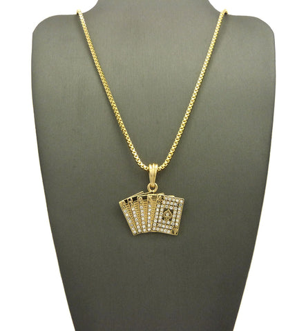 nyfashion101 Stone Stud Royal Flush Poker Hand Micro Pendant w/ Chain Necklace