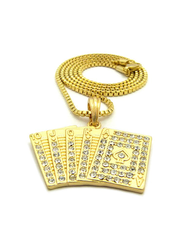 Nyfashion101 Stone Stud Royal Flush Poker Hand Pendant W/ Chain Necklace