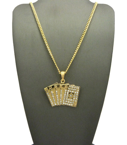 Nyfashion101 Stone Stud Royal Flush Poker Hand Pendant W/ Chain Necklace