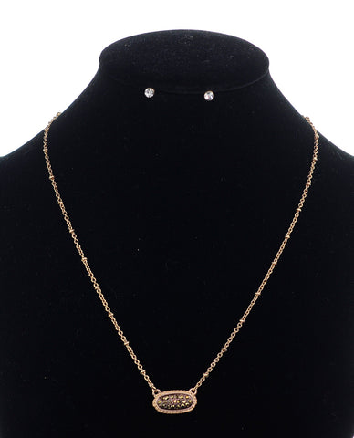 Nyfashion101 Stone Stud Rugged Edge Oval Charm Bead Link Chain Necklace And Earrings Set