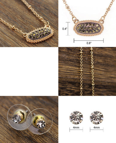 Nyfashion101 Stone Stud Rugged Edge Oval Charm Bead Link Chain Necklace And Earrings Set