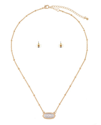 Nyfashion101 Stone Stud Rugged Edge Oval Charm Bead Link Chain Necklace And Earrings Set