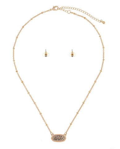 nyfashion101 Stone Stud Rugged Edge Oval Charm Bead Link Chain Necklace and Earrings Set