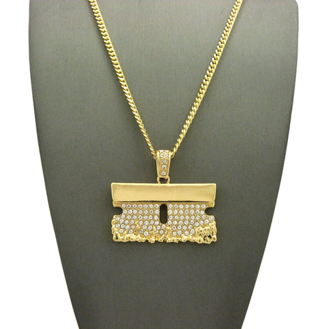 Nyfashion101 Stone Stud Shaving Cream Razor Blade Pendant Chain Necklace Gold-Tone