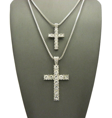 Nyfashion101 Stone Stud Single Row Cross Pendant Set W/Box Chain Necklaces