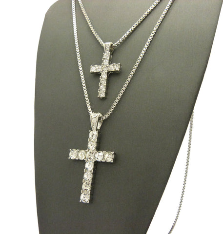Nyfashion101 Stone Stud Single Row Cross Pendant Set W/Box Chain Necklaces