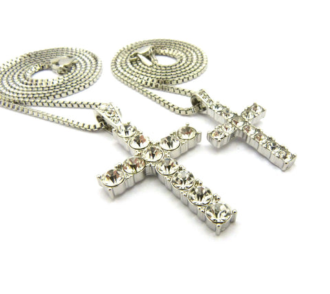 Nyfashion101 Stone Stud Single Row Cross Pendant Set W/Box Chain Necklaces