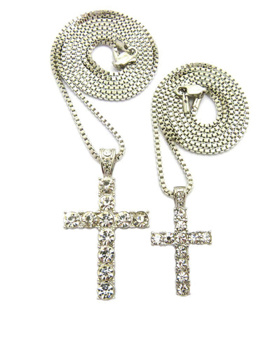 nyfashion101 Stone Stud Single Row Cross Pendant Set w/Box Chain Necklaces