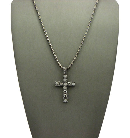 Nyfashion101 Stone Stud Single Row Cross Pendant W/2mm 24" Box Chain Hematite-Tone