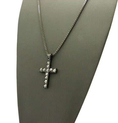 Nyfashion101 Stone Stud Single Row Cross Pendant W/2mm 24" Box Chain Hematite-Tone
