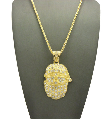 Nyfashion101 Stone Stud Sunglasses Santa Pendant Box Chain Necklace Gold-Tone