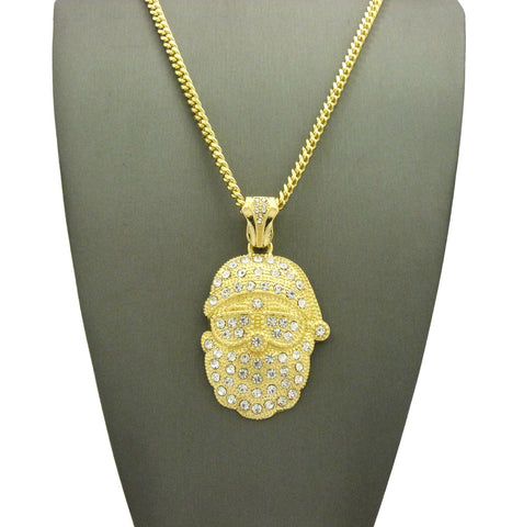 Nyfashion101 Stone Stud Sunglasses Santa Pendant Box Chain Necklace Gold-Tone