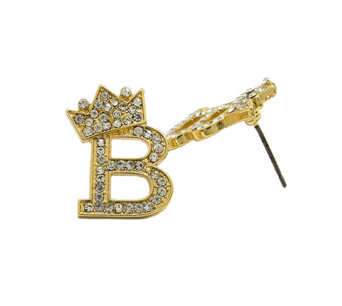 Nyfashion101 Stone Stud Tilted Crown Initial Pierced Earrings B/Gold-Tone