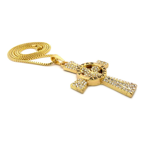 Nyfashion101 Stone Stud Veritas Aequitas Cross Pendant With Chain Necklace