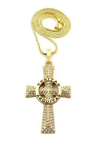 Nyfashion101 Stone Stud Veritas Aequitas Cross Pendant With Chain Necklace
