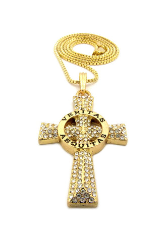 Nyfashion101 Stone Stud Veritas Aequitas Cross Pendant With Chain Necklace