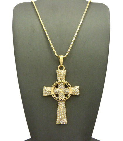 nyfashion101 Stone Stud Veritas Aequitas Cross Pendant with Chain Necklace