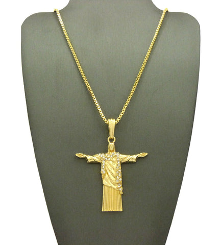 nyfashion101 Stone Stud Vestment Christ the Redeemer Pendant w/ Chain Necklace