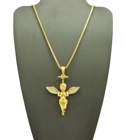 Nyfashion101 Stone Stud Winged Praying Halo Angel Pendant With Chain Necklace