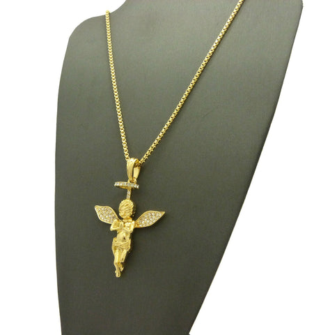 Nyfashion101 Stone Stud Winged Praying Halo Angel Pendant With Chain Necklace