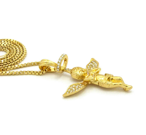 Nyfashion101 Stone Stud Winged Praying Halo Angel Pendant With Chain Necklace