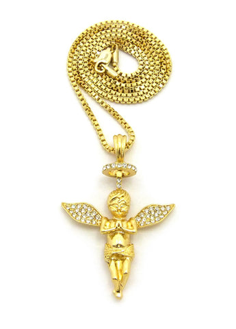 nyfashion101 Stone Stud Winged Praying Halo Angel Pendant with Chain Necklace