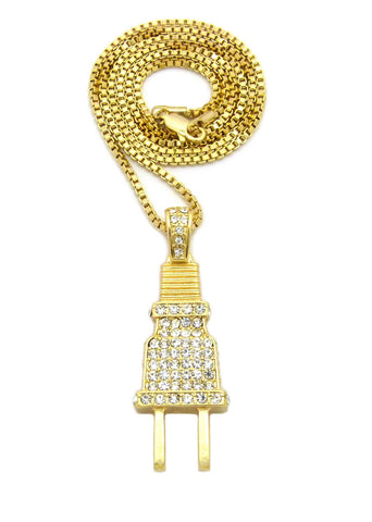 nyfashion101 Stud All Over Power Plug Pendant with Chain Necklace