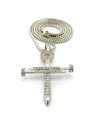 Nyfashion101 Studded Allover 3 Cross Nail Pendant W/ 2mm 24" Box Chain Necklace In Silver-Tone