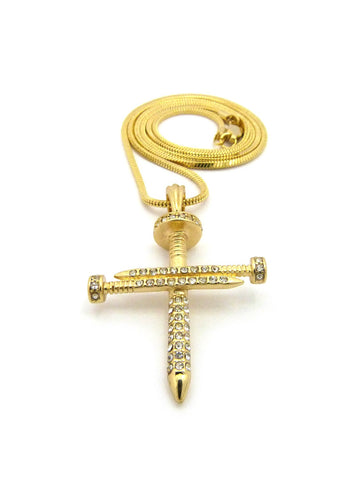 Nyfashion101 Studded Allover 3 Cross Nail Pendant W/ 2mm 24" Snake Chain Necklace In Gold-Tone