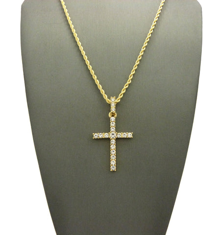 Nyfashion101 Studded Single Row Center Stone Cross Pendant Necklace Gold-Tone