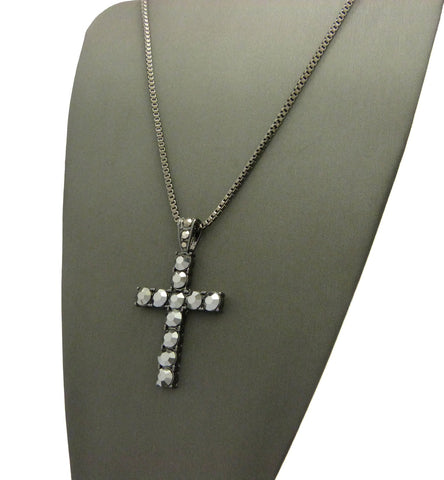 Nyfashion101 Studded Single Row Cross Pendant W/2mm 24" Box Chain Necklace Hematite-Tone