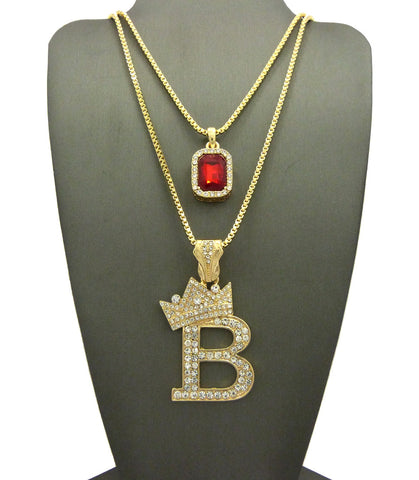 Nyfashion101 Tilted Crown On Initial B Pendant Set W/ Chain Necklace
