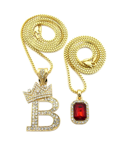 Nyfashion101 Tilted Crown On Initial B Pendant Set W/ Chain Necklace