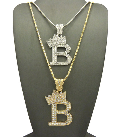 nyfashion101 Tilted Crown on Initial B Pendant Set w/ Chain Necklace