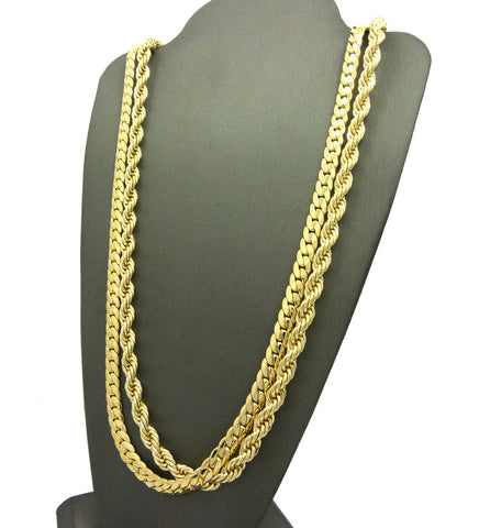 Nyfashion101 Unisex Hip-Hop Style 6mm 30" Rope Chain And Miami Cuban Chain Necklaces In Gold-Tone