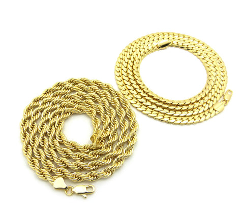 Nyfashion101 Unisex Hip-Hop Style 6mm 30" Rope Chain And Miami Cuban Chain Necklaces In Gold-Tone