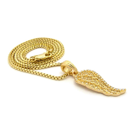 Nyfashion101 Unisex Micro Angel Wing Gold Tone Pendant 3mm 27" Ball Chain Necklace MMP11G