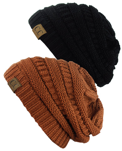 Nyfashion101 Unisex Trendy Warm Chunky Soft Stretch Cable Knit Slouchy Beanie Skully - 2 Pack SET