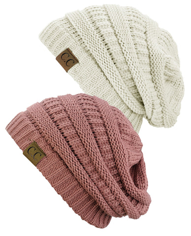 nyfashion101 Unisex Trendy Warm Chunky Soft Stretch Cable Knit Slouchy Beanie Skully - 2 Pack SET