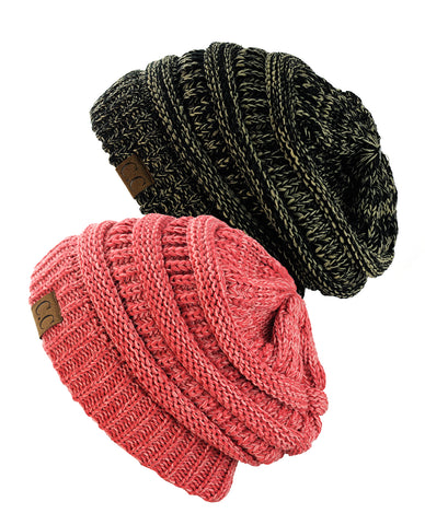 Nyfashion101 Unisex Two Tone Warm Cable Knit Thick Beanie Cap 2 Pack