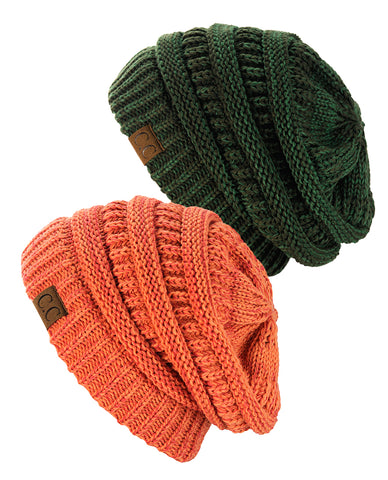 Nyfashion101 Unisex Two Tone Warm Cable Knit Thick Beanie Cap 2 Pack