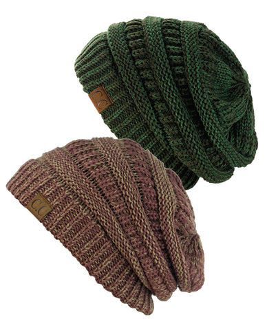 Nyfashion101 Unisex Two Tone Warm Cable Knit Thick Beanie Cap 2 Pack