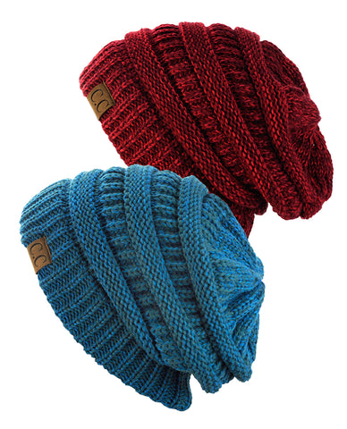 nyfashion101 Unisex Two Tone Warm Cable Knit Thick Beanie Cap 2 Pack