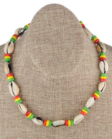 Nyfashion101 Unisex Wood Disc Rasta Conch Shell Macarame Necklace