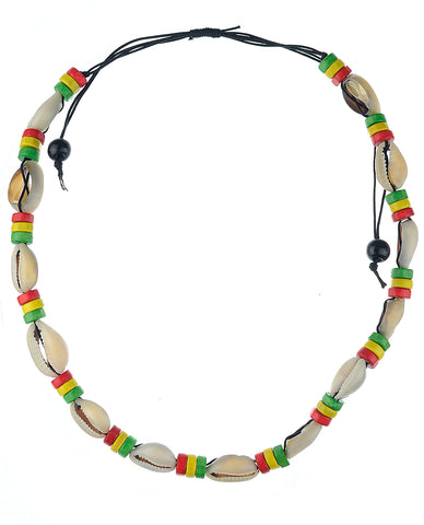 nyfashion101 Unisex Wood Disc Rasta Conch Shell Macarame Necklace