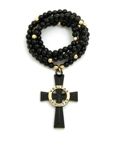 Nyfashion101 Veritas Aequitas Cross Pendant With 6mm 30" Stone Bead Rosary Necklace