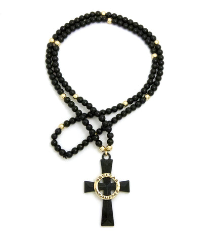 nyfashion101 Veritas Aequitas Cross Pendant with 6mm 30" Stone Bead Rosary Necklace